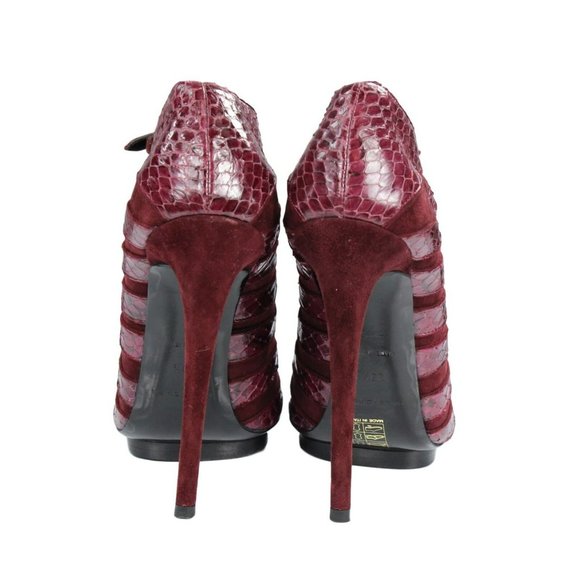BALENCIAGA Burgundy Python Stiletto Buckle Cage Pump Heels - Size 39.5, US 9.5 - Picture 5 of 11